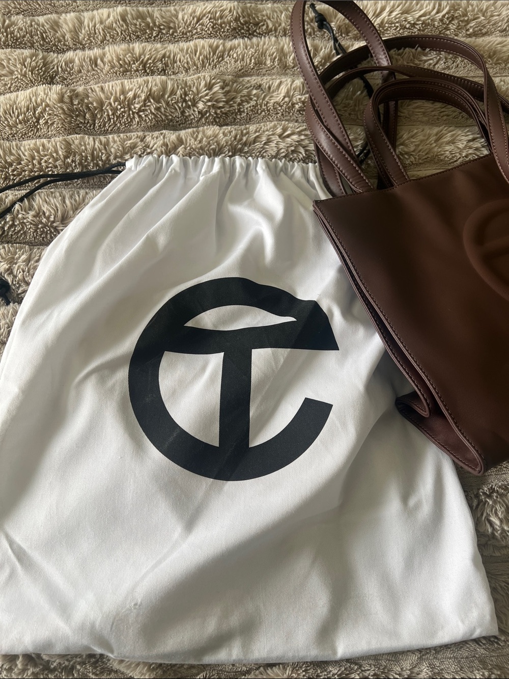 Telfar Chocolate Brown Leather Tote with Debossed Logo - Medium - Picture 5 of 5